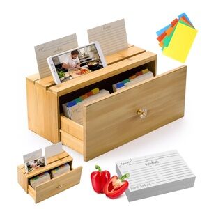 Wooden Recipe Box with Cards